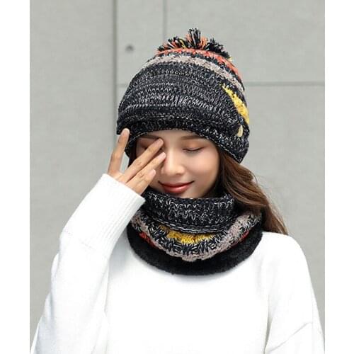Set 2 Anti-fog Hats Women Winter Beanies Fleece Thick Bib Mask Skullies Beanie Hat Dustproof Hats Female Warm Knitted Wool Cap
