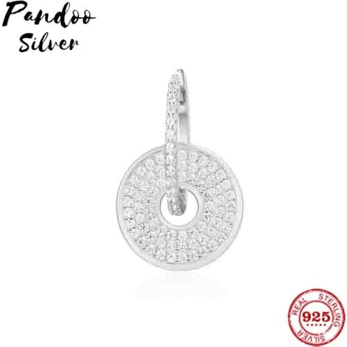 Pandoo Fashion Charm Sterling Silver Original 1:1 Copy,Single Disc Earrings With Drooping Chain Luxury Jewelry Gift For Female