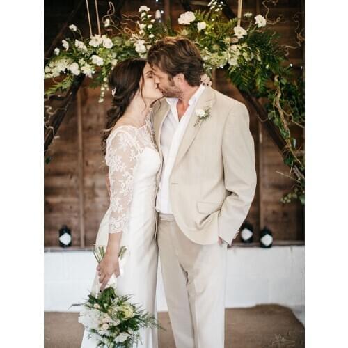 ANNIEBRITNEY Beige 2 Piece Slim Fit Men Formal Suit Tailor Made Groom Wedding Tuxedo 2 Piece Prom Wedding Business Men Suit Set