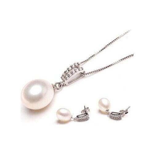 Genuine Freshwater Cultured Pearl Jewelry Set Graceful Nice Fashion Charm Necklace Earrings Jewelry Set