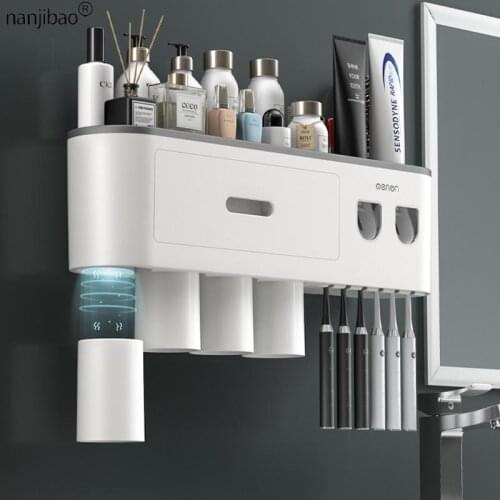 Wall-Mounted Toothbrush Holder Mouthwash Cup Toothpaste Squeezer Bathroom Accessories Storage Rack Box Set Household Items