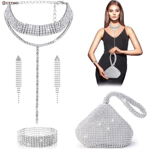 New Woman Evening Bag Diamond Rhinestone Clutch Crystal Day Lady Wallet Wedding Purse Party Banquet Silver Handbags ClutchesTote