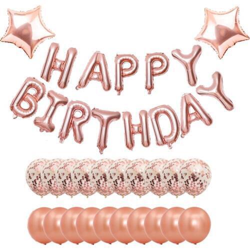 New Rose Gold Confetti Happy Birthday Balloon Set Letter Foil Balls For Birthday Party Decorations Kids Adult Balloons Supplies