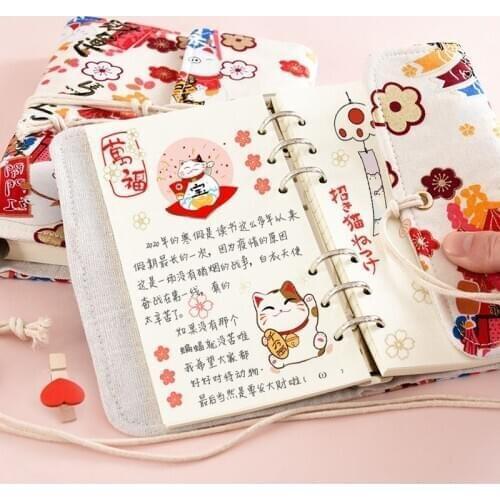 A6 Binder Kawaii Notebooks Journals Notepads Stationery Cloth Cover Cute Diary School Office Supplies Budget Book 6 Ring Binder
