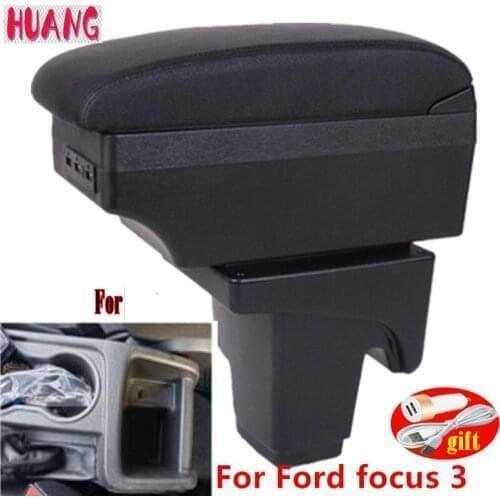 For FORD FOCUS 3 2013 - Present Armrest Box Free Punch Hand-held Storage Box For Ford Focus III Car Armres with USB LED