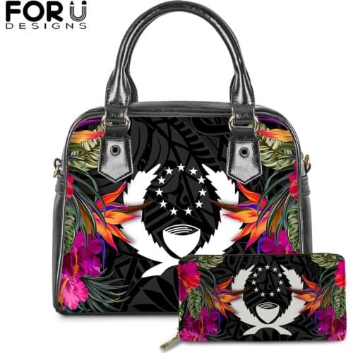 FORUDESIGNS Luxury Women Pu Leather Handbag Hawaiian Hibiscus Flower And Pohnpei Flag 3D Printed Female Clutch Purse Bolsa Mujer