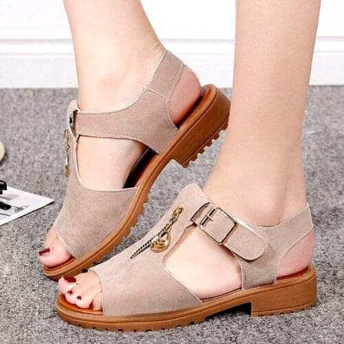 LIHUAMAO women flat sandals peep toe ankle strap comfortable ladies sandals casual shoes