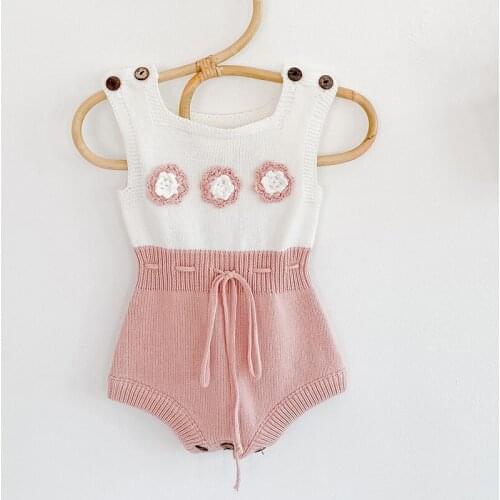 Spring Autumn Baby Girls Flower Rompers Baby Clothes Knit Rompers Infant Girls Braces Triangle Rompers 0-2Yrs