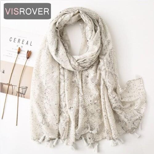 VISROVER 2020 New Grey foil Snakeskin Printing Viscose Autumn Scarf Women Fashion Winter Grey Scarf Shawls Hijab Gift Wholesales
