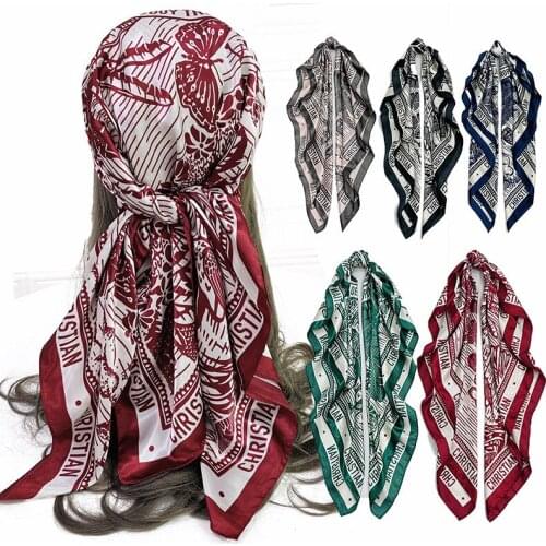 2021 New Printed Silk Scarf Women Satin Large Square Scarf 90CM Scarves