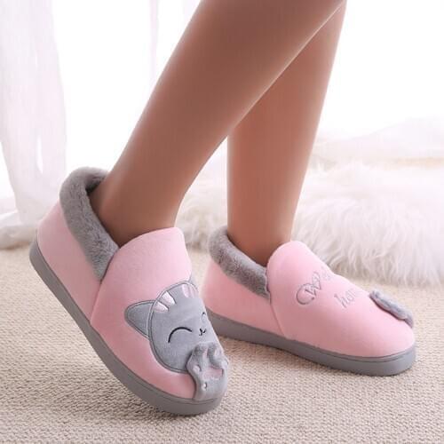 Women Winter Warm Home Slippers Cartoon Lucky cat Non-slip Home Shoes Men Indoor Floor Bedroom Lovers Couple Plush House Shoes