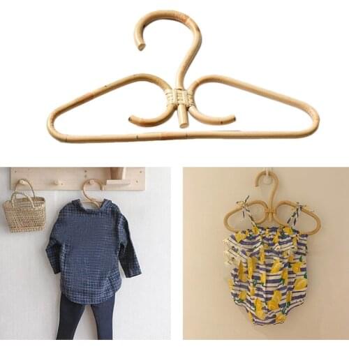 2Pcs Rattan Clothes Hanger Natural Rattan Hand-Woven 3 Hook Hanger for Home Wardrobe Clothing Store Decor