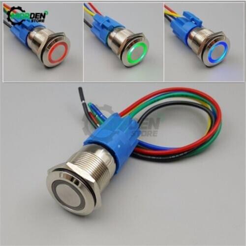 19MM 12V IP68 Waterproof Momentary Push Button Switch Metal Stainless Steel with Connection Wire Self-Reset Switch