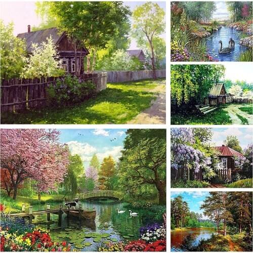 Wen Zuan Diamond Painting Full Square/Round Diamond Landscape Embroidery DIY Diamond Painting Mosaic Forest Spring Cross Stitch
