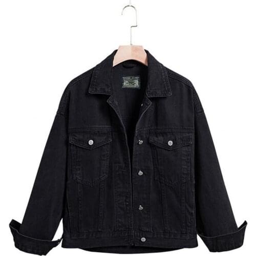 Fashion Casual Plus Size Women Denim Jacket Clothing Oversized Black Crop Jean Coat Outwear Korean Style For Ladies Female 2021