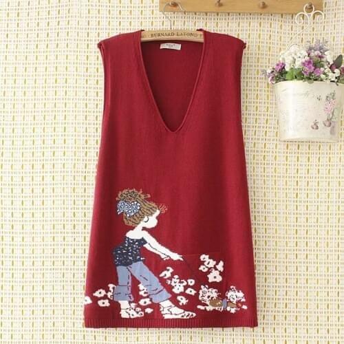 Plus size V neck solid red knitted women loose sweaters vests 2021 new autumn winter casual ladies pullover sweater female tops