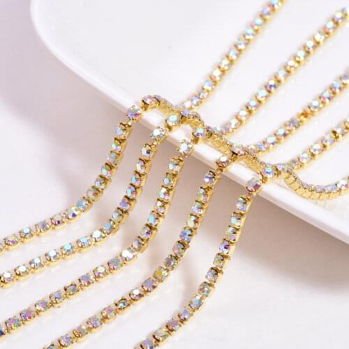 SS6 2mm 10 Yard/Row Crystal AB Close Rhinestones Cup Chain With Gold Base Rhinestones Trimming For Garment Accessories Y2966