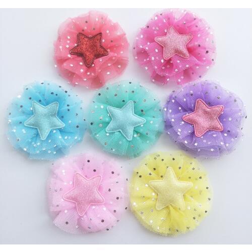 14pcs 7cm Mesh flower applique for Girls hair clip accessories,DIY Kid patches for Clothing Craft Sticker