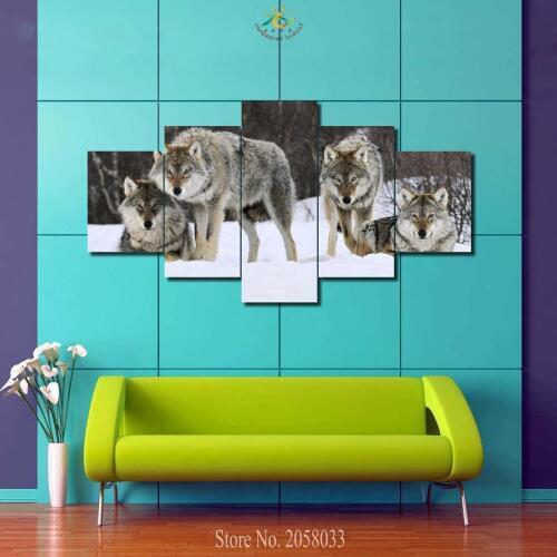 3-4-5 Pieces Winter Wolves Modular Picture Modern Home Wall Art Home Decoration Canvas Picture HD Printed Painting On Canvas