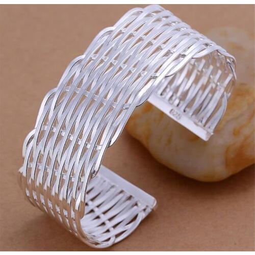 B011 Fashion Silver Color Charm Bangle Cuff Bracelet Bangles For Women Jewelry Gift Bangles Weaved Flat Bracelets /ajiajapa