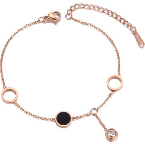 Bohemia Stainless Steel Black Acrylic Chain & Link Bracelets For Women Trendy CZ Crystal Charm Bracelet Jewelry B19054