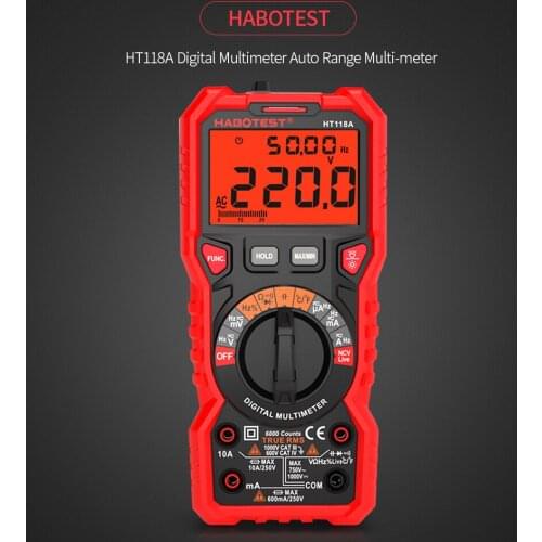 HABOTEST HT118A Digital Multimeter Auto Range Multi-meter 6000 Counts True RMS Measuring AC/DC Voltage Current Resistance