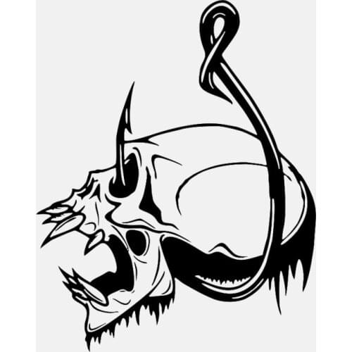 Dawasaru Skull Fish Hook Fishing Car Sticker Personalized Decal Laptop Motorcycle Auto Accessories Decoration PVC,16cm*12cm
