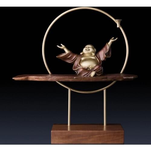 18.8 inches Chinese Art Deco Brass Sack Monk Maitreya buddha Incense holder sculpture Decoration Home Furnishings Gift Statue