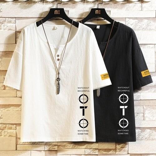 Fashion Short Sleeves Casual O NECK Casual Linen T-shirt Black White Mens Cotton 2021 Summer Clothes TOP TEES Tshirt OverSize