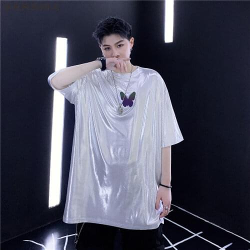 VERSMA Korean Kpop Butterfly Reflective Print T-shirt Men Women Hip Hop Streetwear Retro Stage Clothes For Singers Dropshipping