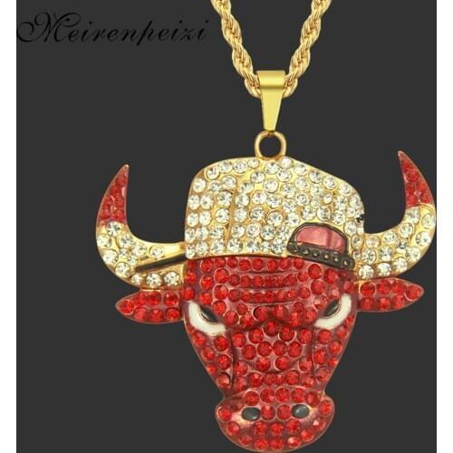 Hip Hop Mens CZ Necklace Bull Head Pendant Necklace Dancer Rapper Rocker Gift