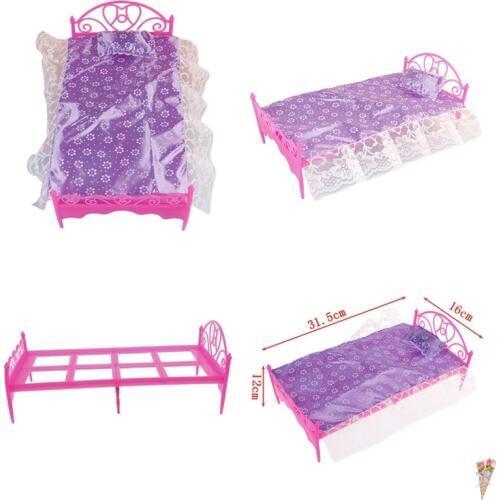 Pretend Play Toy For Children Plastic Bed Bedroom Furniture For Dolls Doll house Furniture Toy Pink Color 31*15*12cm