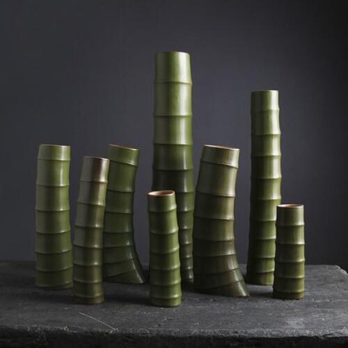 Creative Ceramic Ornaments Bamboo Dried Flower Vase Personality Home Dining Table Living Room Retro Chinese Ornament