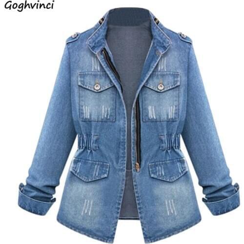 Jackets Women Plus Size Denim Straight All-match Korean Style 5XL Coats Womens Slim Zipper Leisure Ladies Lovely Pockets Jacket