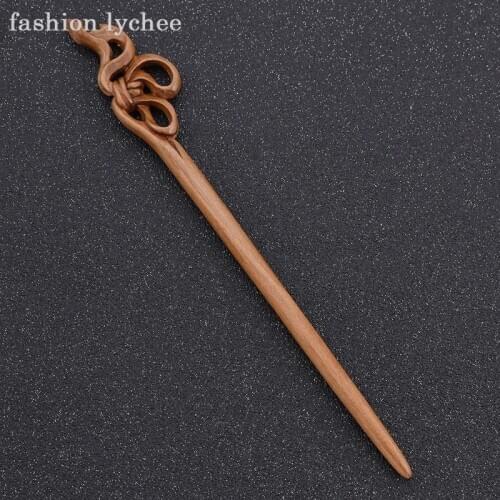 Fashion lychee Vintage Elegant Rose Handmade Carved Ebon Hair Sticks Pins Natural Wood Women Girls Hair Accessories