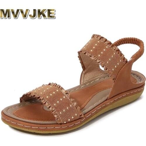 MVVJKE Ladies Outdoor Beach Shoes New Summer Soft-Slip Non-Slip Women Sandals Bohemian Rivets Flats Footwear Female Large Size