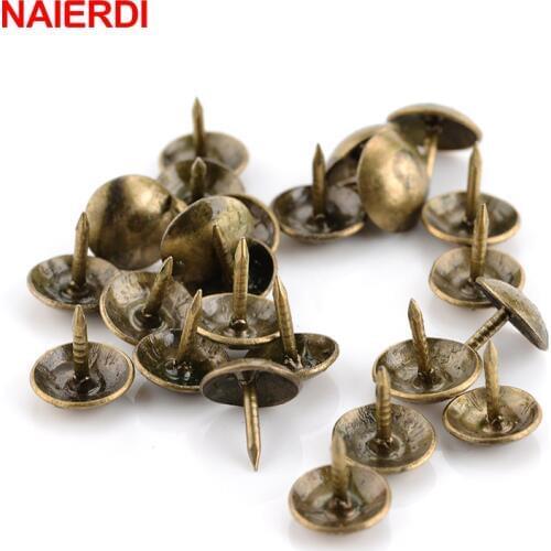 100PCS NAIERDI 8.5x16mm Bronze Tacks Antique Decorative Jewelry Gift Box Push Pin 10x10mm Door Nail For Fasteners Hardware