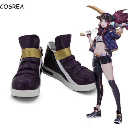 Lol Cosplay KDA Akali Flat Shoes Women Footwear Leather Ladies Shoes Girls K/DA Akali Shoes Cosplay Costumes Casual Shoes