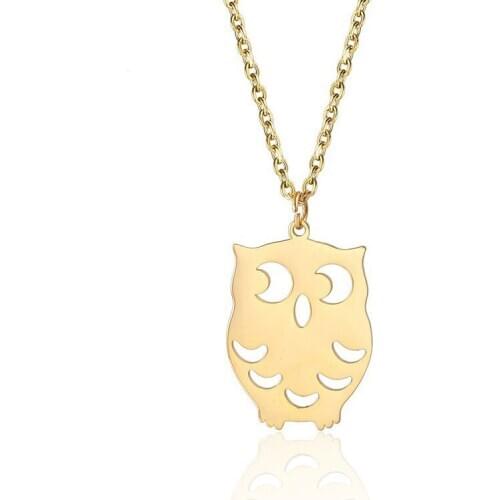 RIR Cute Animal Owl Pendant Necklace Women Minimalist Jewelry Dainty Ladies Owl Jewelry In Stainless Steel
