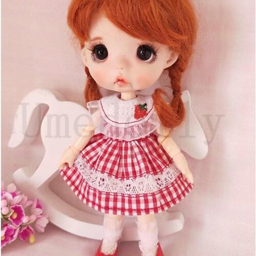 1Pcs Lovely Plaid Strawberry Round Collar Dress for OB11, Obitsu 11 Doll Clothes Accessories