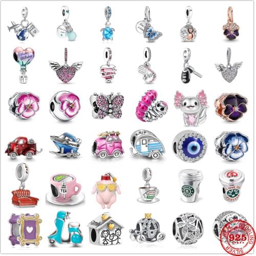 925 Sterling Silver Infinity Hearts & Stars Pendant DIY fine beads & Pavé Safety Chain Charm Fit Original Pandora Charm Bracelet