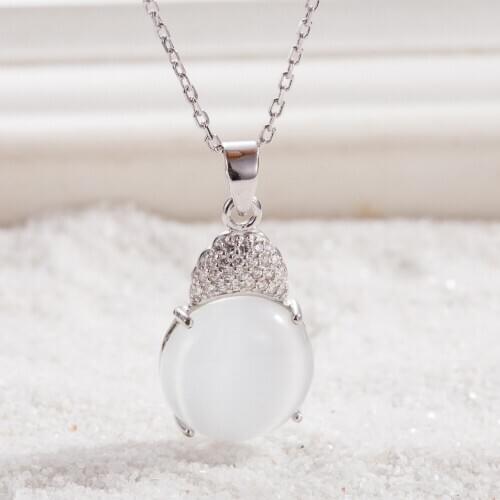 100% Real 925 Sterling Silver Jewelry Pendant With White Opal Cubic Zirconia For Women