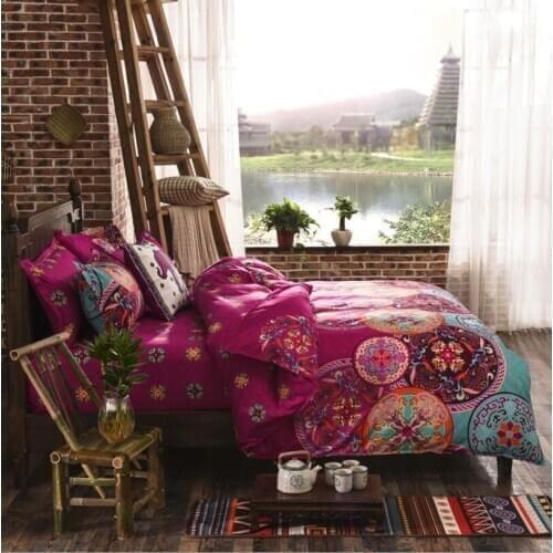 Bohemian Style Linens single double bed linen Reactive printing duvet cover bed Quilt cover bedding set Queen King Pillowcase