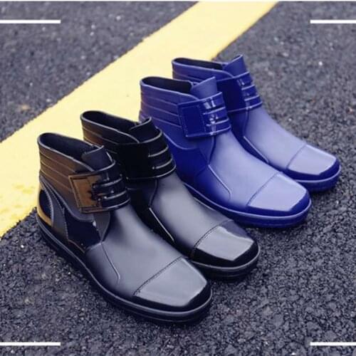 Mens Velcro Rain Boots Frosted Waterproof Shoes 2021 Autumn Fashion Ankle Rainboots High Quality Men Shoes Zapatos De Lluvia