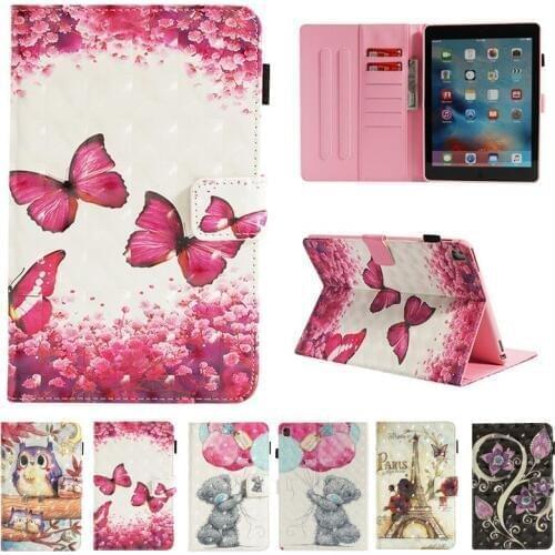 Luxury Butterfly Bear Painted Case For Ipad Pro 9.7 PU Leather Smart Flip Stand Tablets Cove For Ipad Pro mini 9.7" Pen Holder