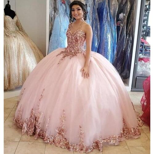 Rose Gold Lace Quinceanera Dresses Ball Gown Prom Dress Sweet 16 Dress For 15 Years Corset Dress Pageant Gown Plus Size