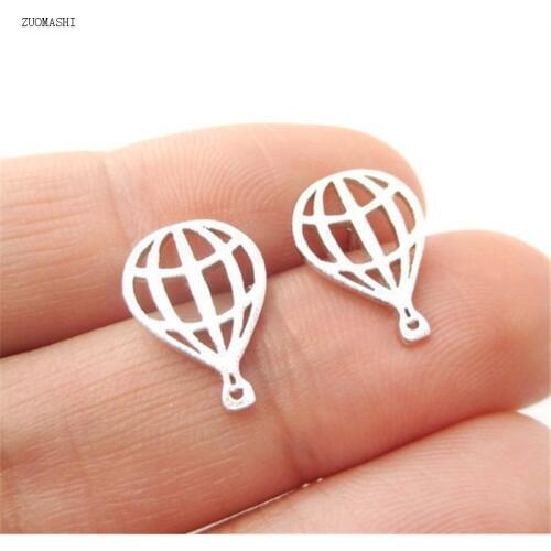 NewCute Hot Air Balloon Shaped Stud Earrings Minimalistic Handmade Jewelry