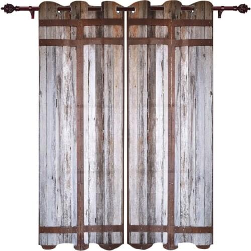 Modern Curtains Barn Wooden Door Farm Baby Room Bedroom Creative Window Curtains Kitchen Living Room Terrace Valance Curtains