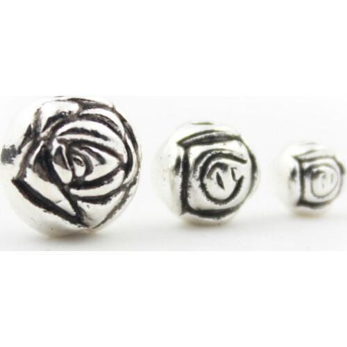 Top Antique Silver Color Beads 5mm 7mm 9mm With Round Rose Flower For Bracelets Jewelry Making 50pcs ZA1383-A-B-C
