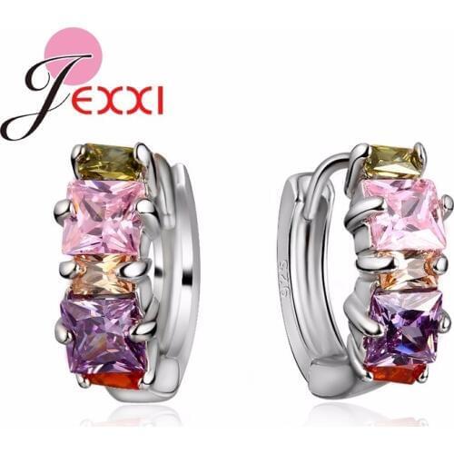 Vintage Hot Sale Modern 925 Sterling Silver Colorful Crystal Buckle Earrings For Women Statement Ear Jewelry Wholesale